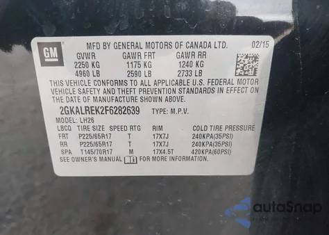 2015 GMC Terrain Sle-2 z USA, uszkodzony, nr VIN 2GKALREK2F6282639